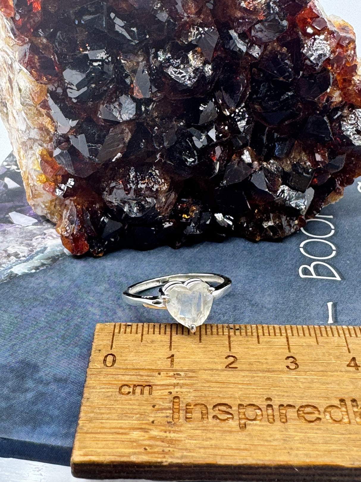 Rainbow Moonstone Heart Silver Ring Size 8 - “My mind is open to new possibilities and opportunities”.