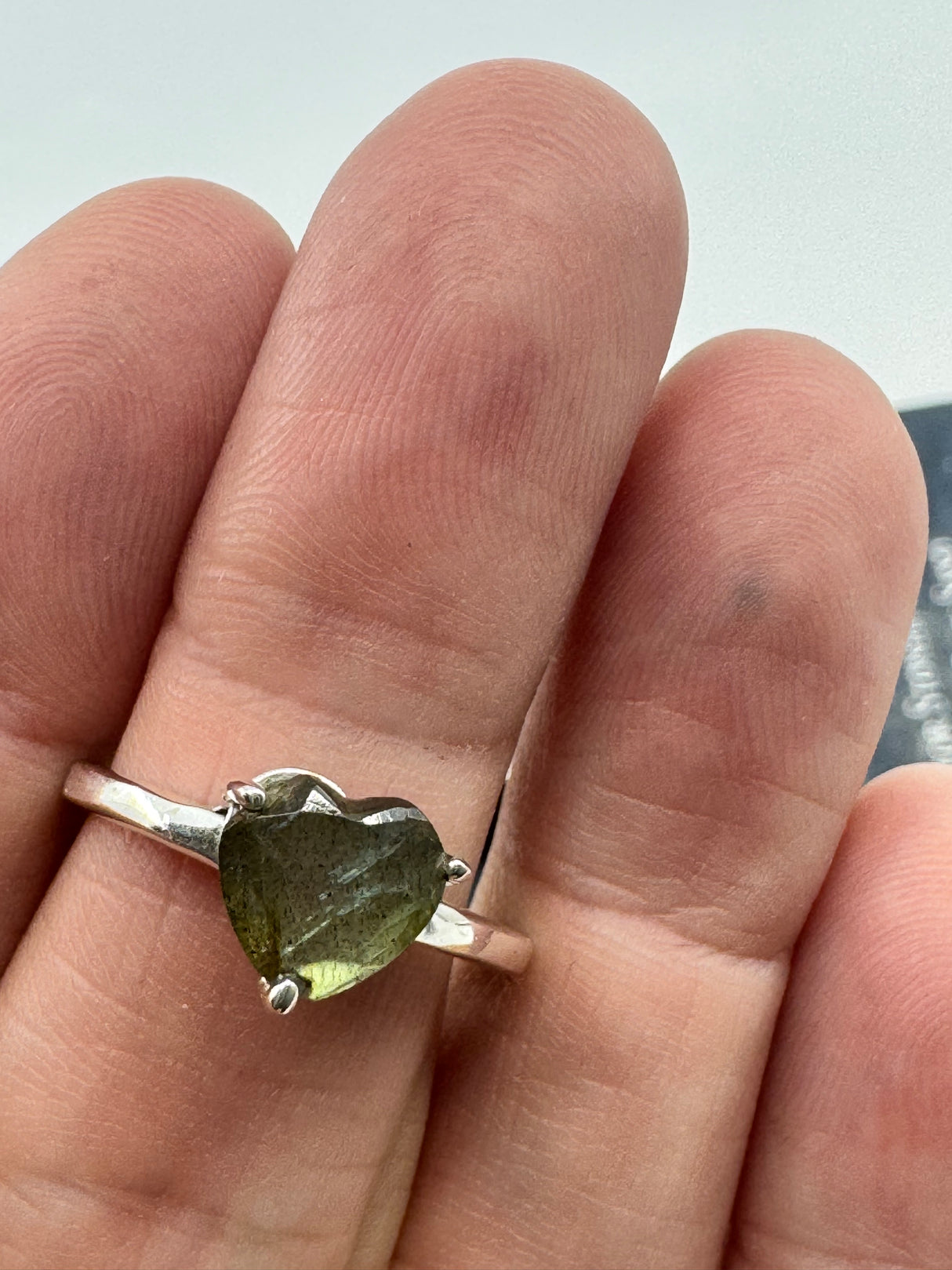 Labradorite Heart Silver Ring Size 8 -  “I welcome change and transformation into my life”.