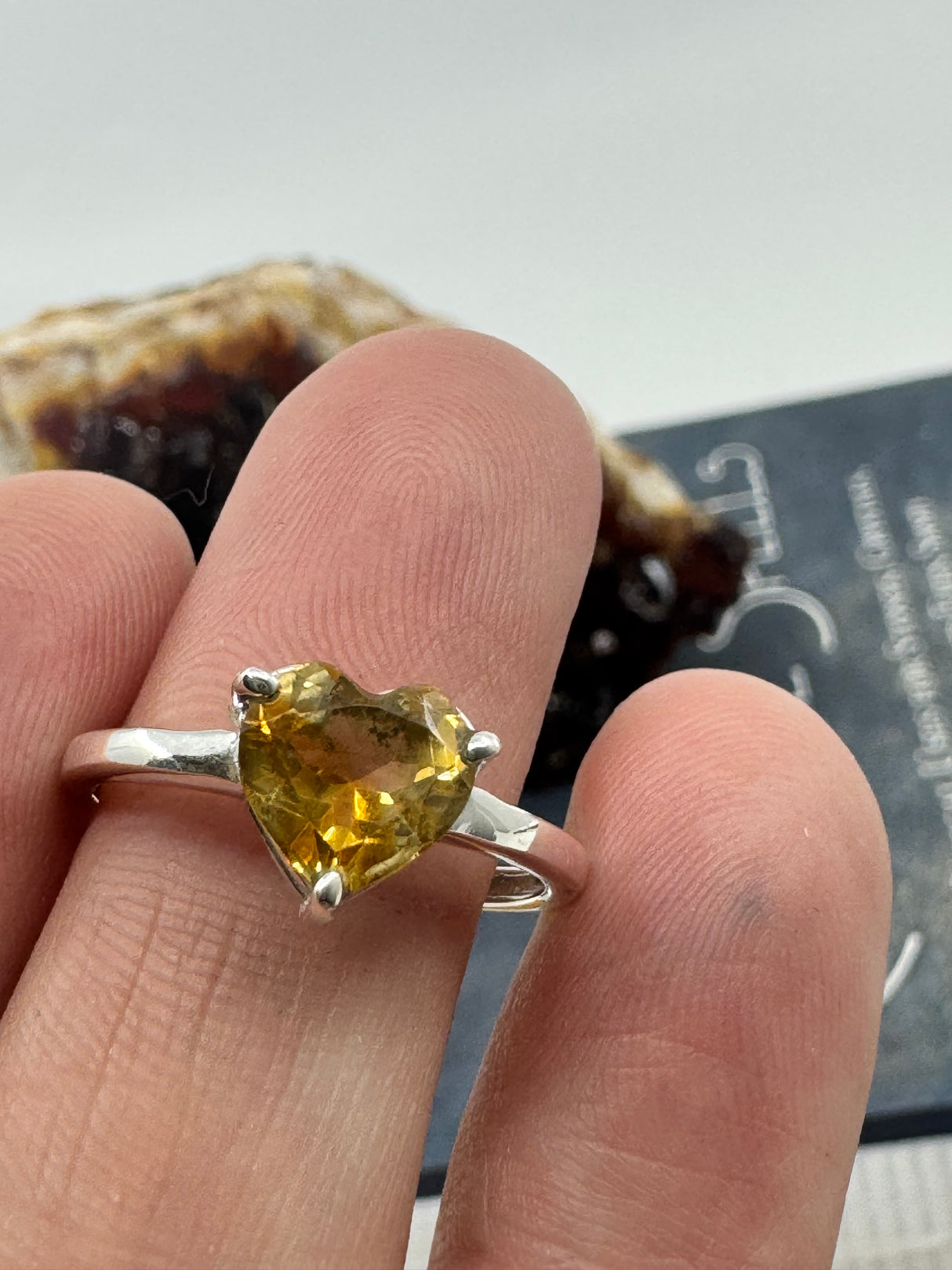 Citrine Heart Silver Ring Size 8 - “I am successful in all areas of life”