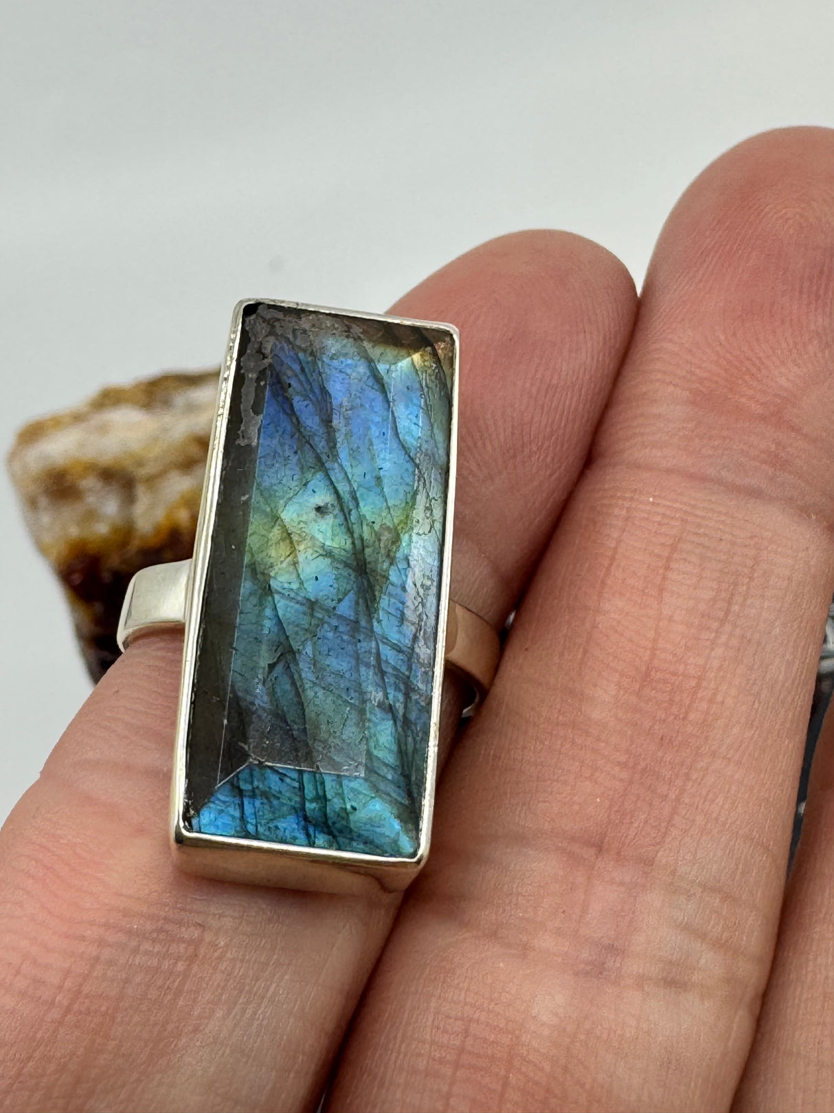 Labradorite Silver Ring Size 8 -  “I welcome change and transformation into my life”.