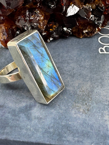 Labradorite Silver Ring Size 8 -  “I welcome change and transformation into my life”.