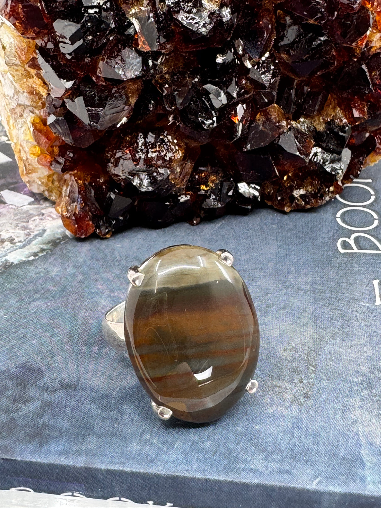 Fancy Jasper Silver Ring Size 8 - "I will persevere no matter what"