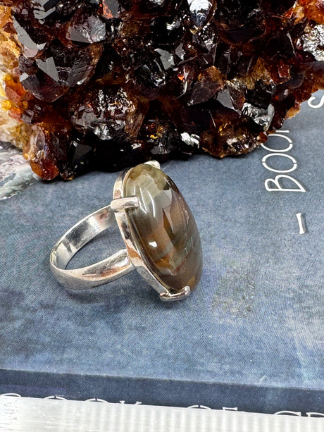 Fancy Jasper Silver Ring Size 8 - "I will persevere no matter what"