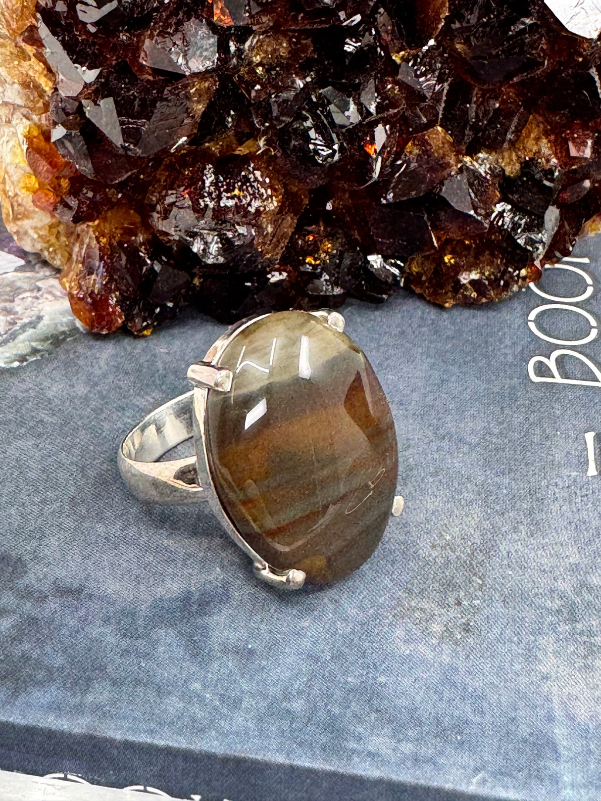 Fancy Jasper Silver Ring Size 8 - "I will persevere no matter what"