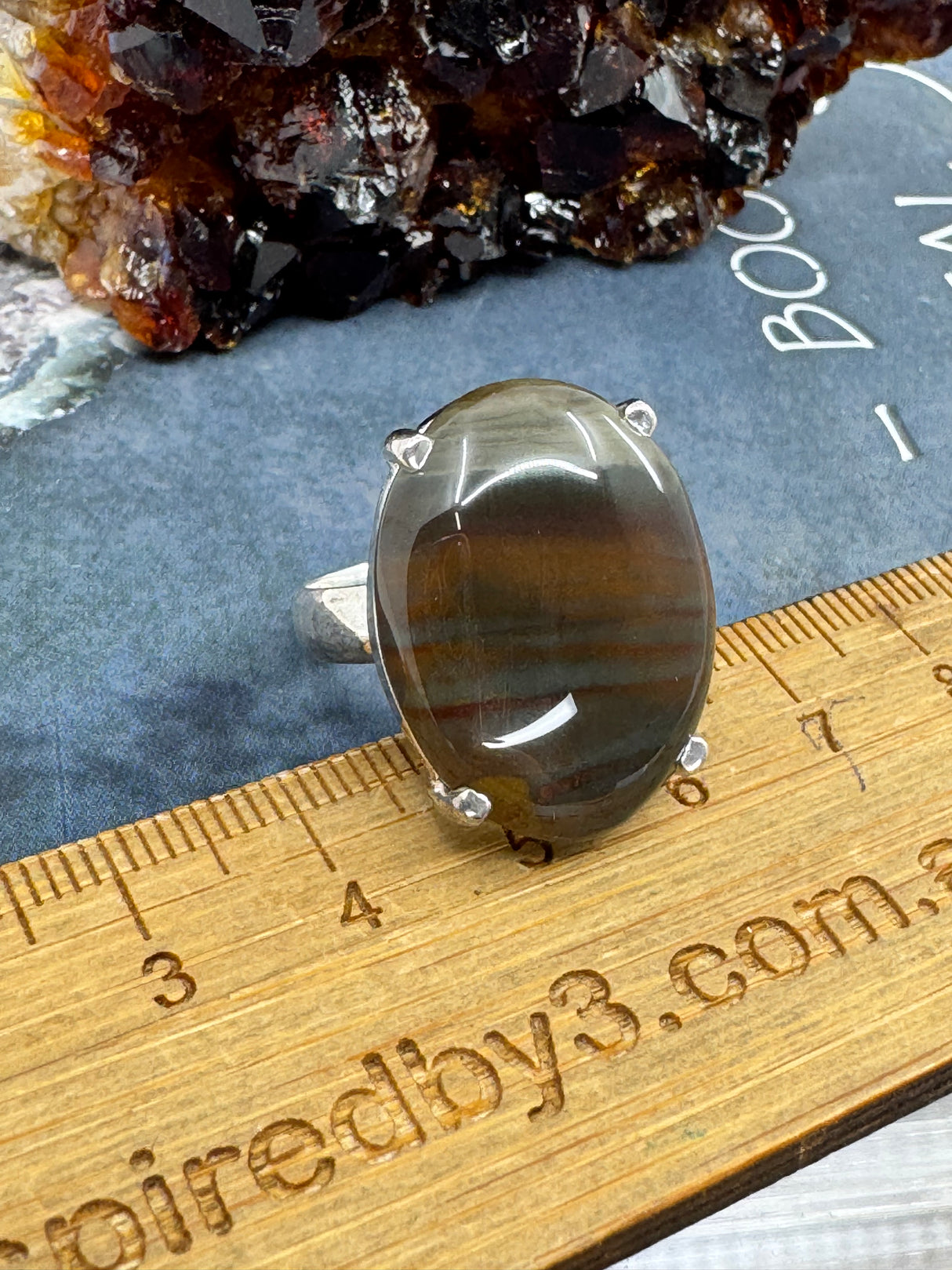Fancy Jasper Silver Ring Size 8 - "I will persevere no matter what"