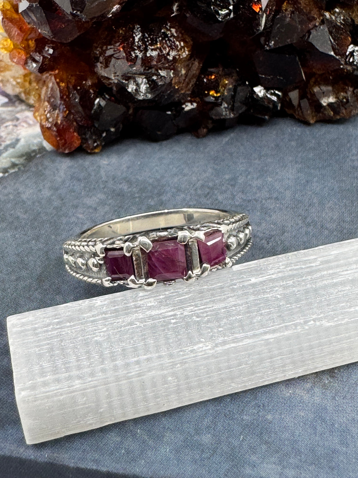 Ruby Silver Ring Size 8 -  "I am fearless and optimistic"