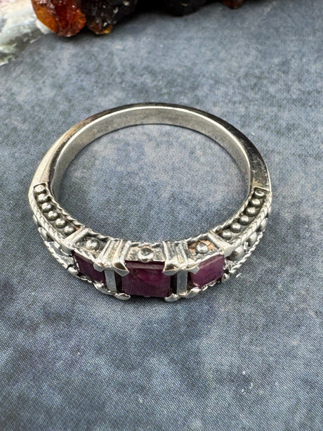 Ruby Silver Ring Size 8 -  "I am fearless and optimistic"