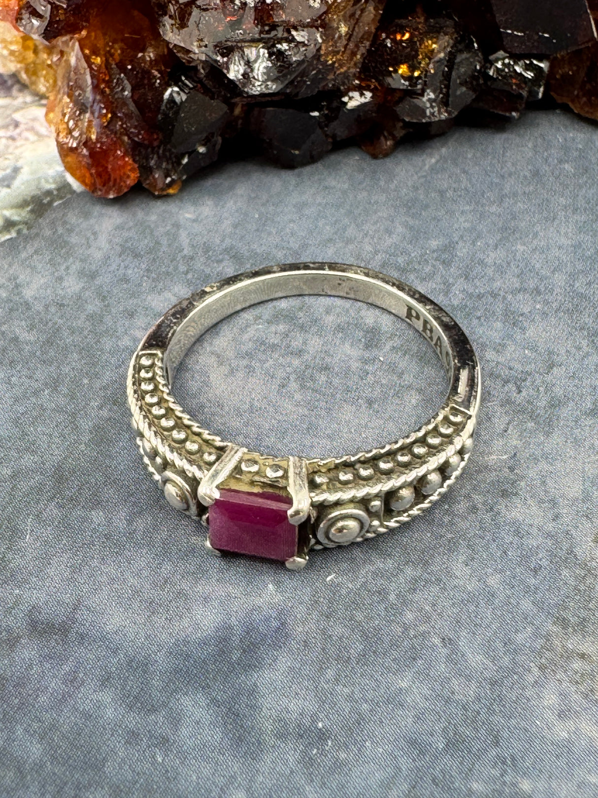 Ruby Silver Ring Size 8 -  "I am fearless and optimistic".