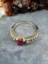 Ruby Silver Ring Size 8 -  "I am fearless and optimistic".