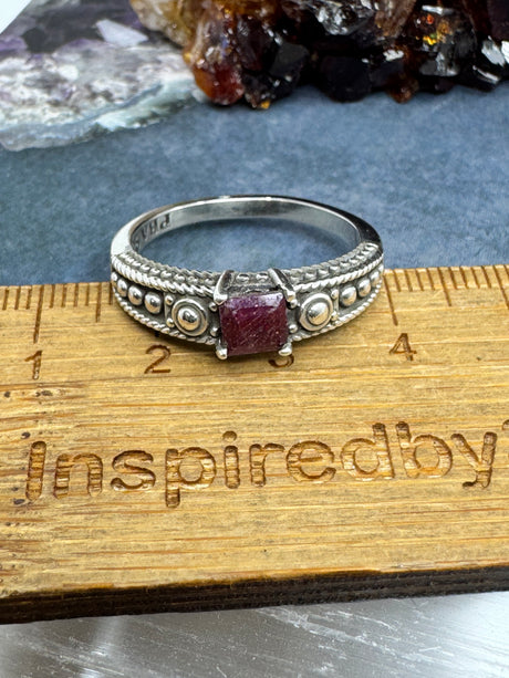Ruby Silver Ring Size 8 -  "I am fearless and optimistic"