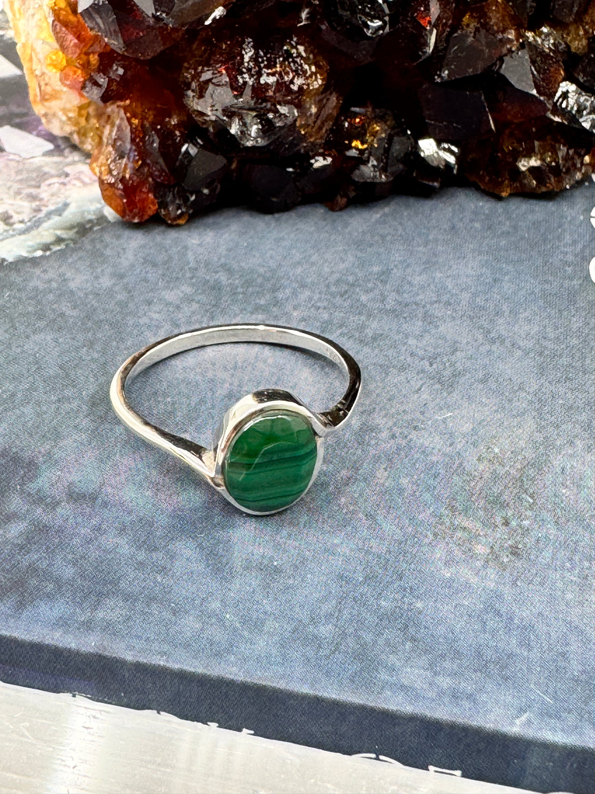 Malachite Sterling Silver Ring Size 8 - "I choose to radiate love, kindness, and positive energy."