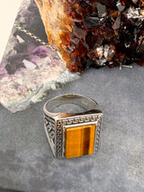 Tiger Eye Mens Silver Ring Size 12 - "I have the strength to overcome challenges and setbacks.