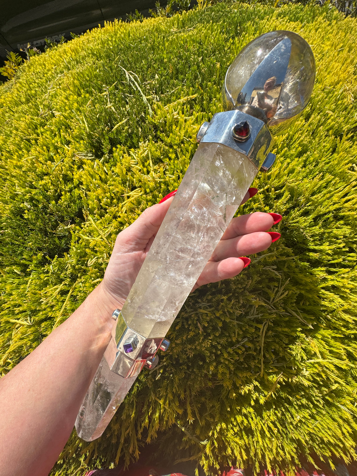 Quartz Ceremonial Wand with Smoky Quartz Sphere & Sterling Silver