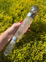 Quartz Ceremonial Wand with Smoky Quartz Sphere & Sterling Silver