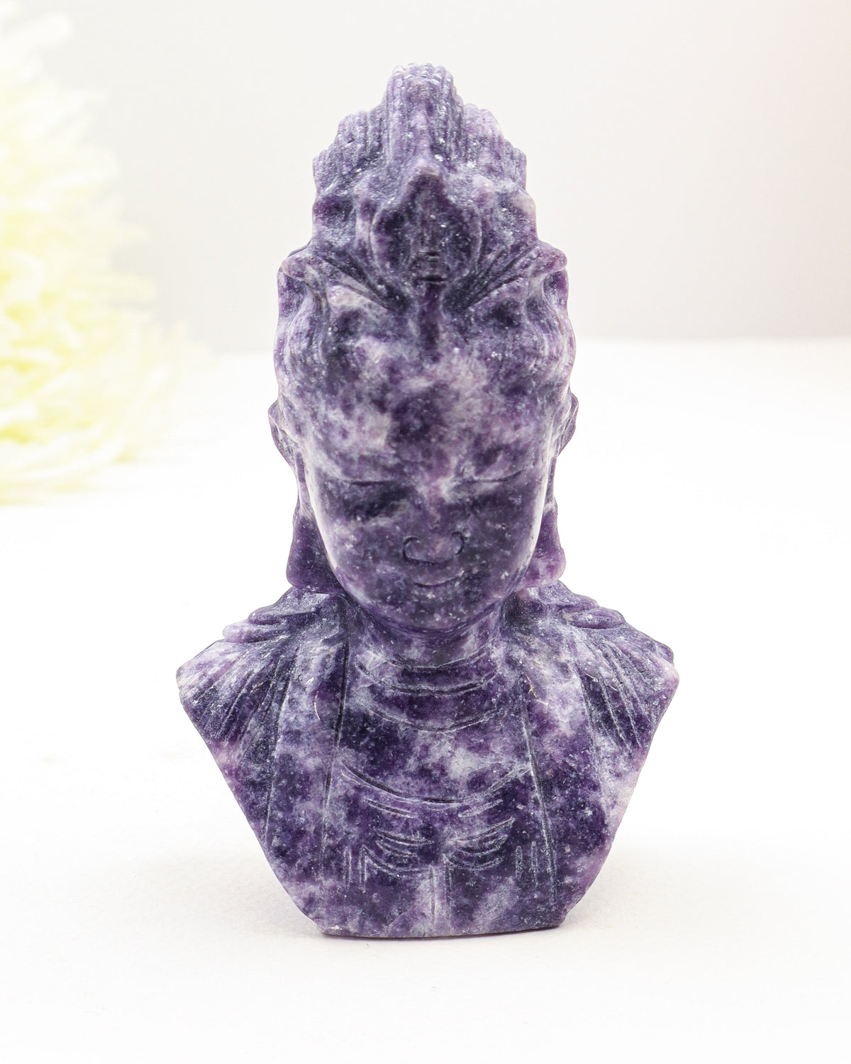 Lepidolite Kuan Yin Carving 404g – The Goddess of Compassion | Peace & Emotional Healing