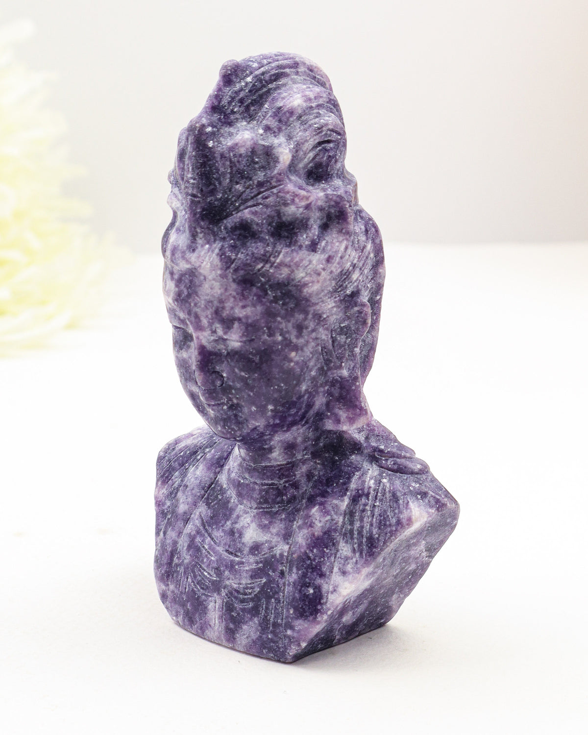 Lepidolite Kuan Yin Carving 404g – The Goddess of Compassion | Peace & Emotional Healing