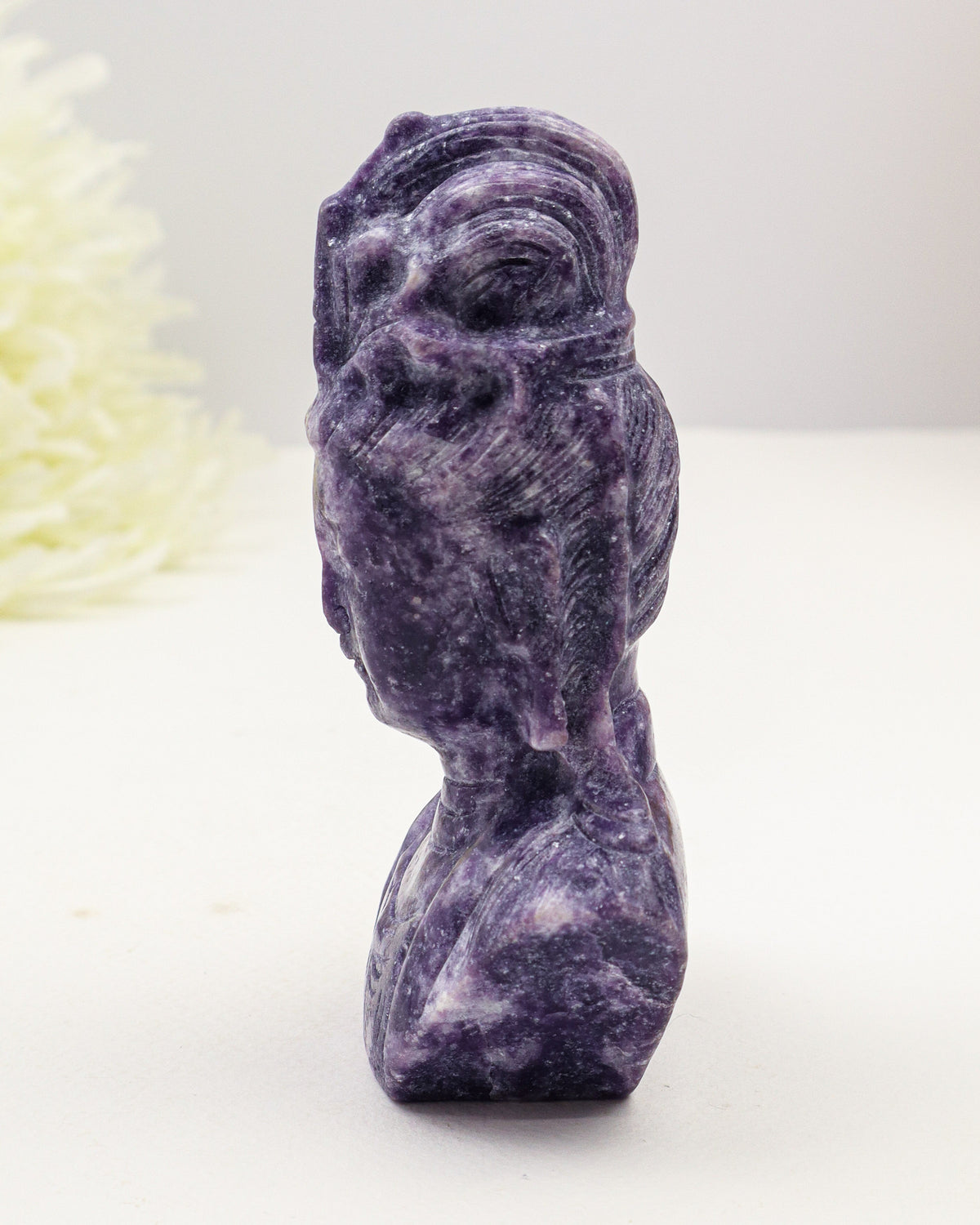 Lepidolite Kuan Yin Carving 404g – The Goddess of Compassion | Peace & Emotional Healing