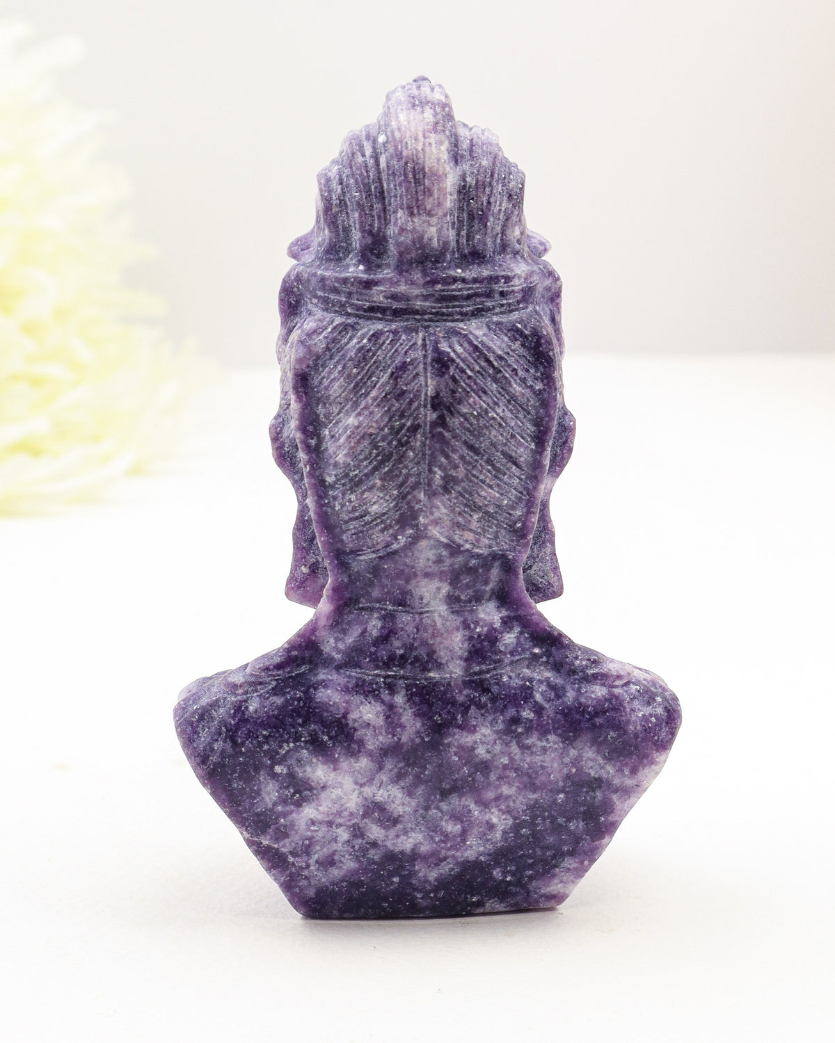 Lepidolite Kuan Yin Carving 404g – The Goddess of Compassion | Peace & Emotional Healing