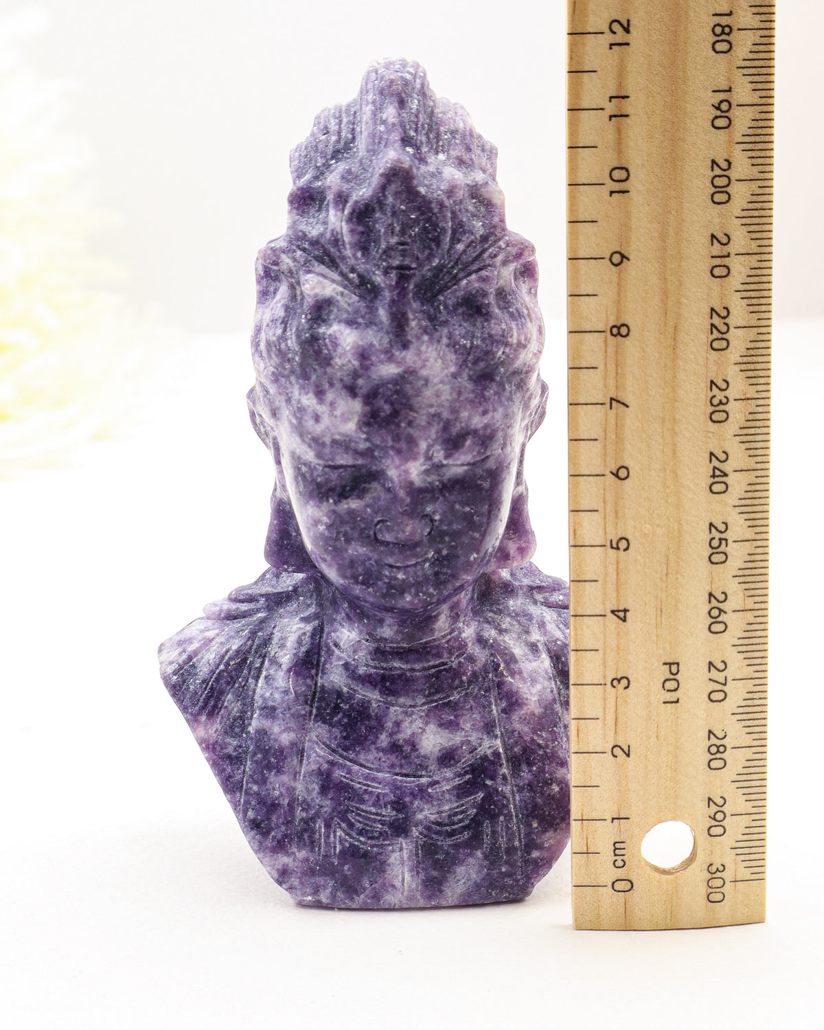 Lepidolite Kuan Yin Carving 404g – The Goddess of Compassion | Peace & Emotional Healing