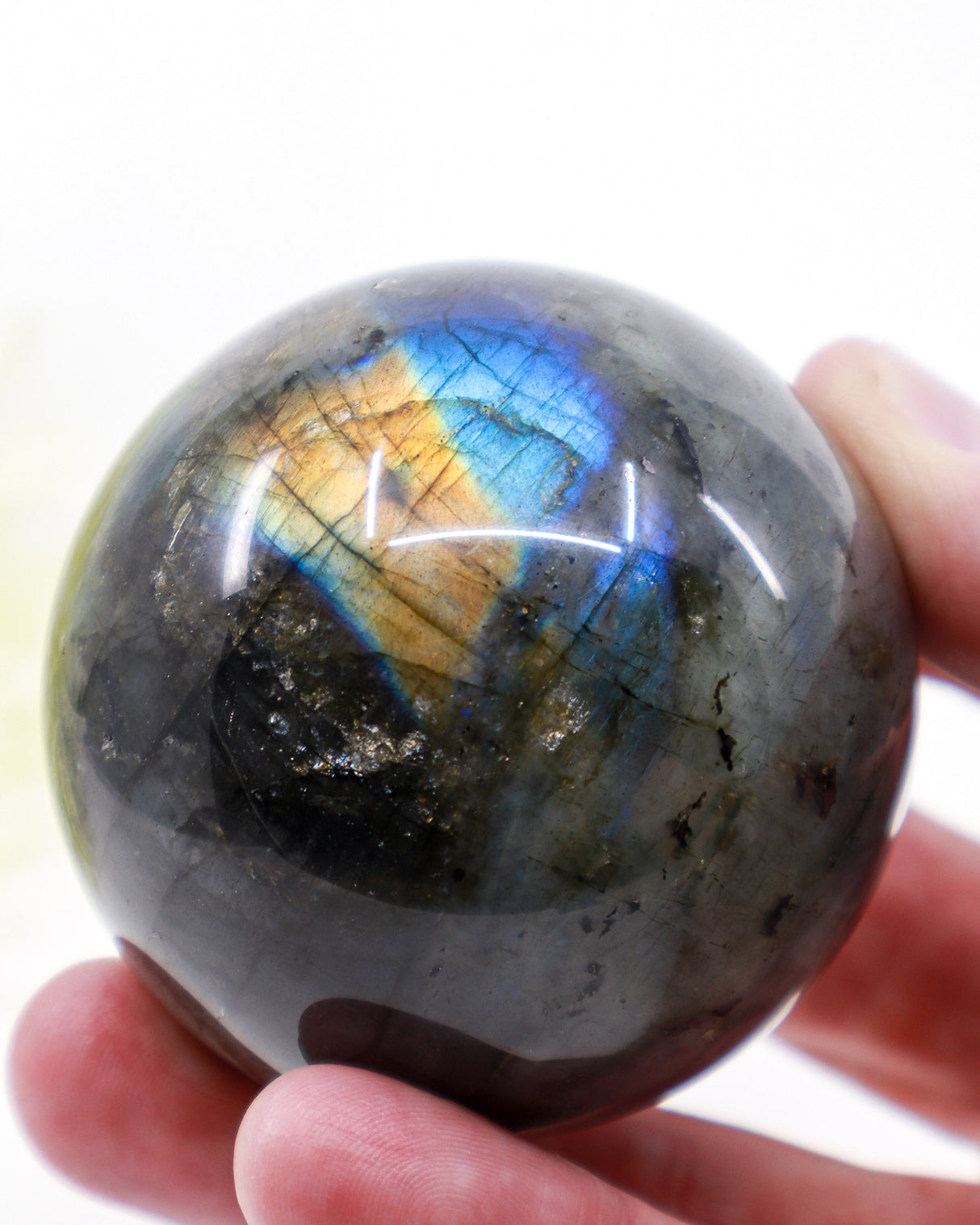 Labradorite Crystal Sphere 303g – Genuine Madagascan Labradorite with Spectacular Blue & Gold Flash