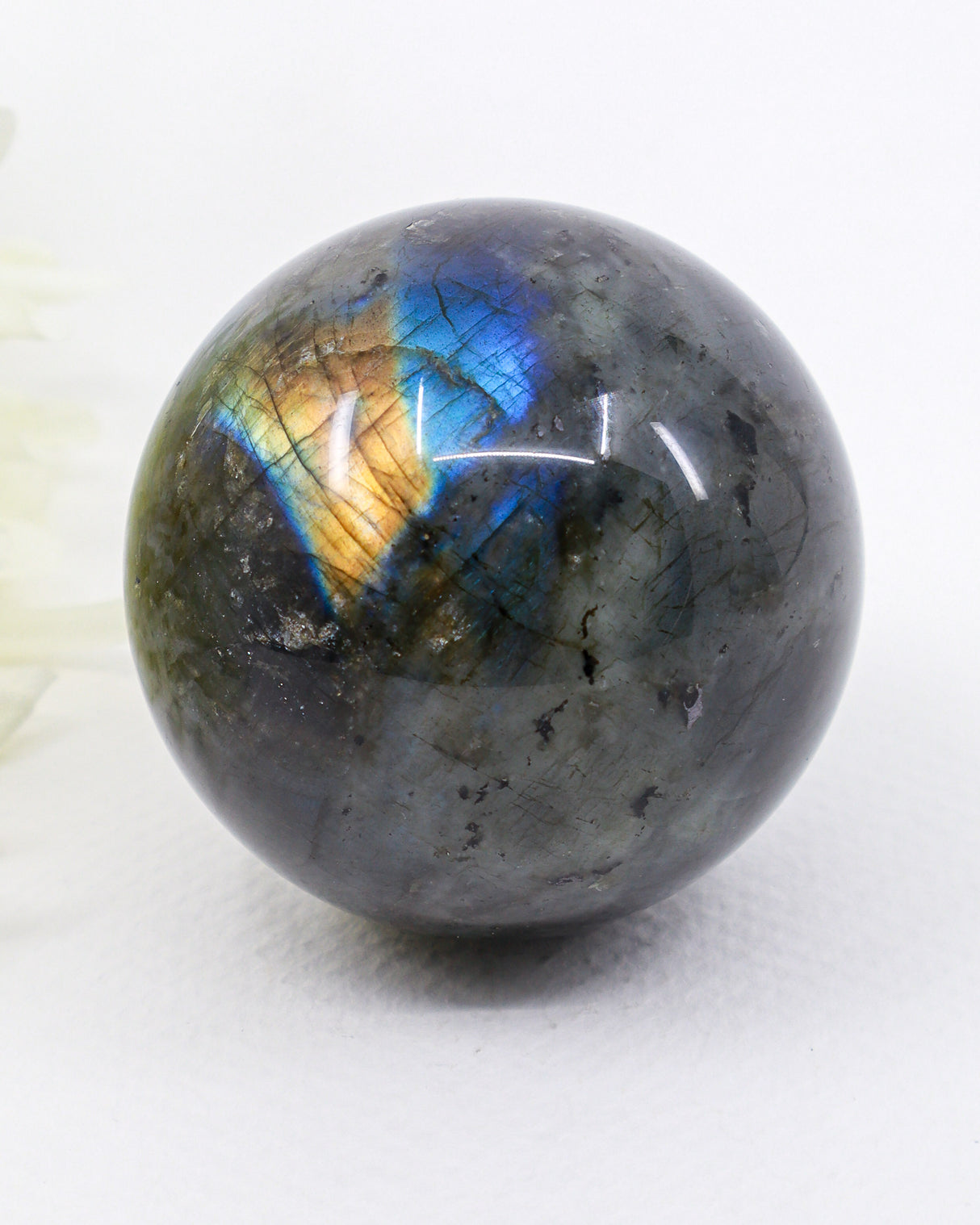 Labradorite Crystal Sphere 303g – Genuine Madagascan Labradorite with Spectacular Blue & Gold Flash