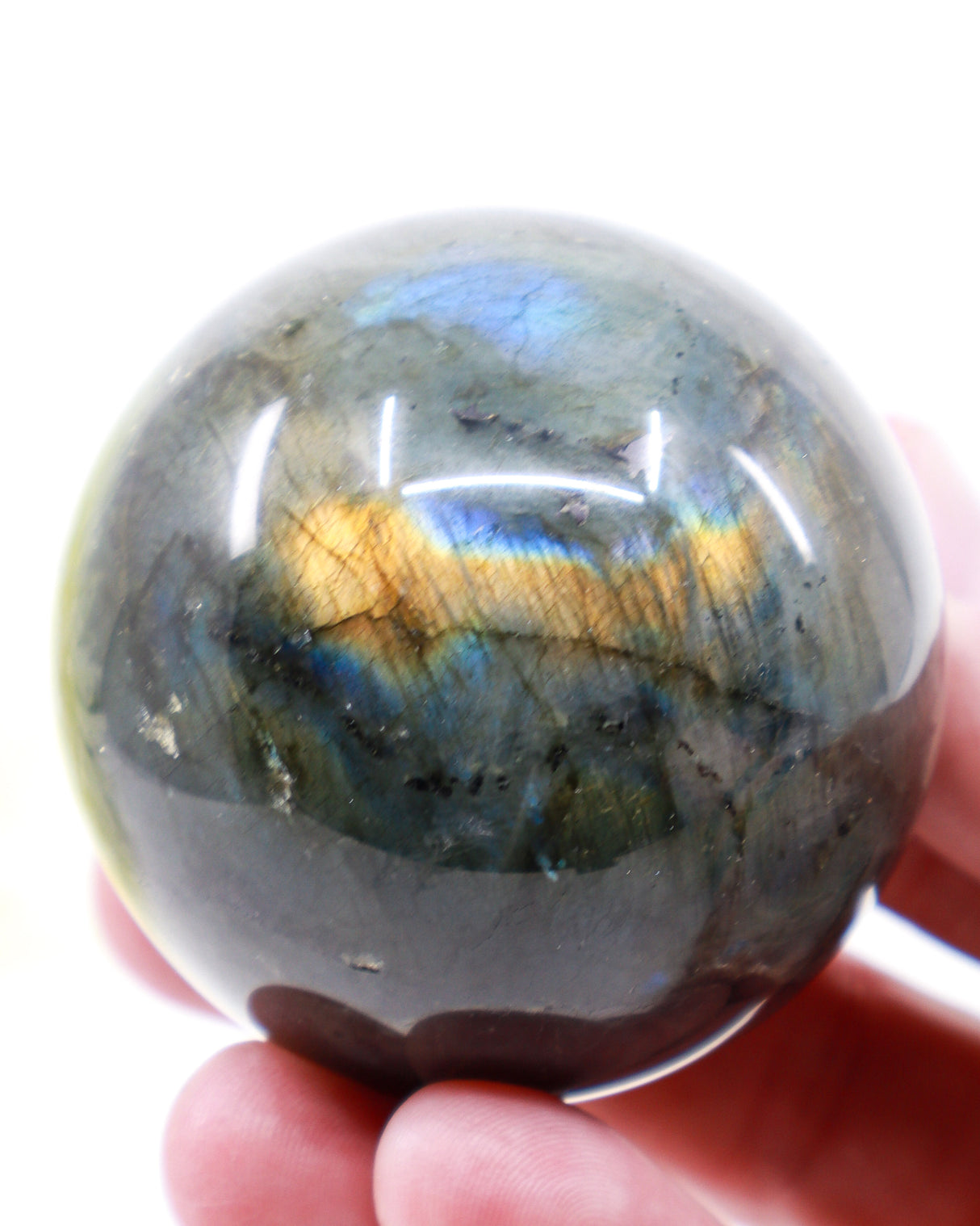 Labradorite Crystal Sphere 253g – Genuine Madagascan Labradorite with Blue, Aqua & Golden Flash