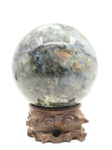 The Enchanted Realm – Magnificent 5.45kg Labradorite Sphere with Hand-Carved Wooden Stand