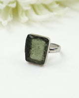 Genuine Czech Moldavite Sterling Silver Ring – Size 9 | 4.58g | One of a Kind