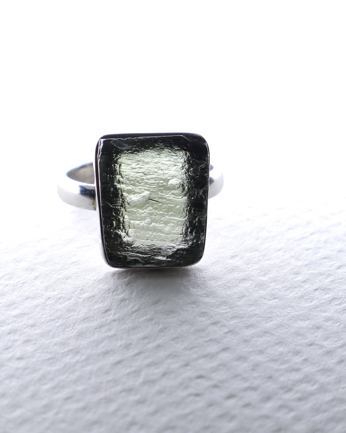 Genuine Czech Moldavite Sterling Silver Ring – Size 9 | 4.58g | One of a Kind