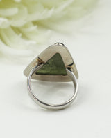 Natural Triangular Czech Moldavite Ring in Solid 925 Sterling Silver – Size 8 | 6.82g