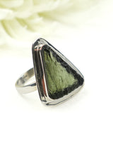 Natural Triangular Czech Moldavite Ring in Solid 925 Sterling Silver – Size 8 | 6.82g