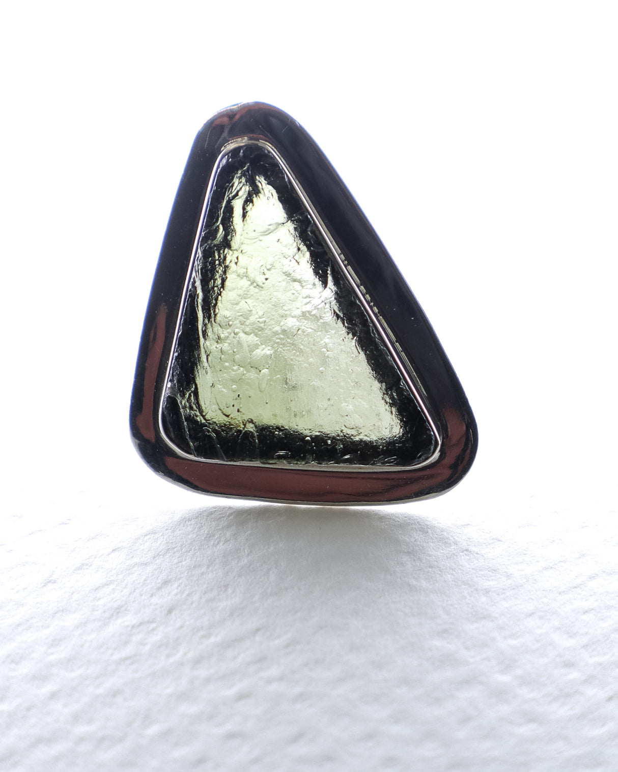 Natural Triangular Czech Moldavite Ring in Solid 925 Sterling Silver – Size 8 | 6.82g