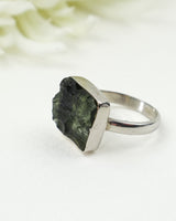 Natural Translucent Czech Moldavite Ring in Solid 925 Sterling Silver – Size 9 | 4.88g