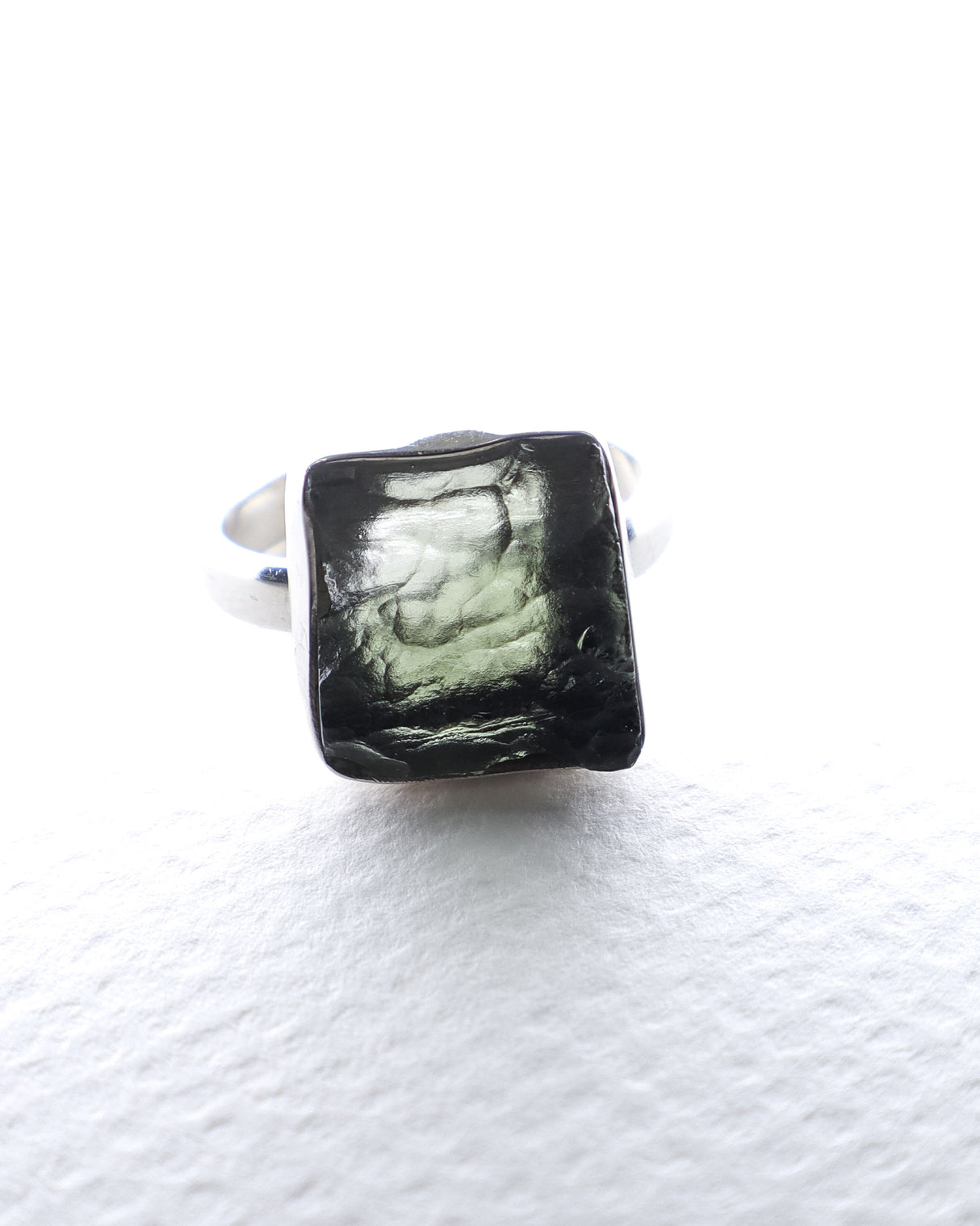 Natural Translucent Czech Moldavite Ring in Solid 925 Sterling Silver – Size 9 | 4.88g