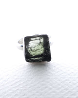 Natural Translucent Czech Moldavite Ring in Solid 925 Sterling Silver – Size 9 | 4.88g