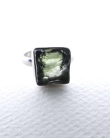 Natural Translucent Czech Moldavite Ring in Solid 925 Sterling Silver – Size 9 | 4.88g