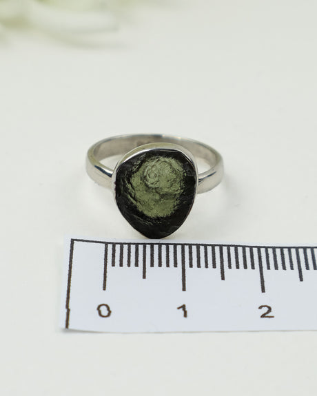 Genuine Czech Moldavite Sterling Silver Ring – Size 7 | 2.86g | One of a Kind