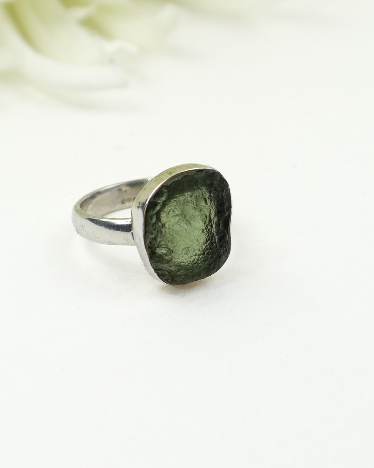 Genuine Czech Moldavite Sterling Silver Ring – Cosmic Portal | Size 5