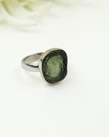Genuine Czech Moldavite Sterling Silver Ring – Cosmic Portal | Size 5