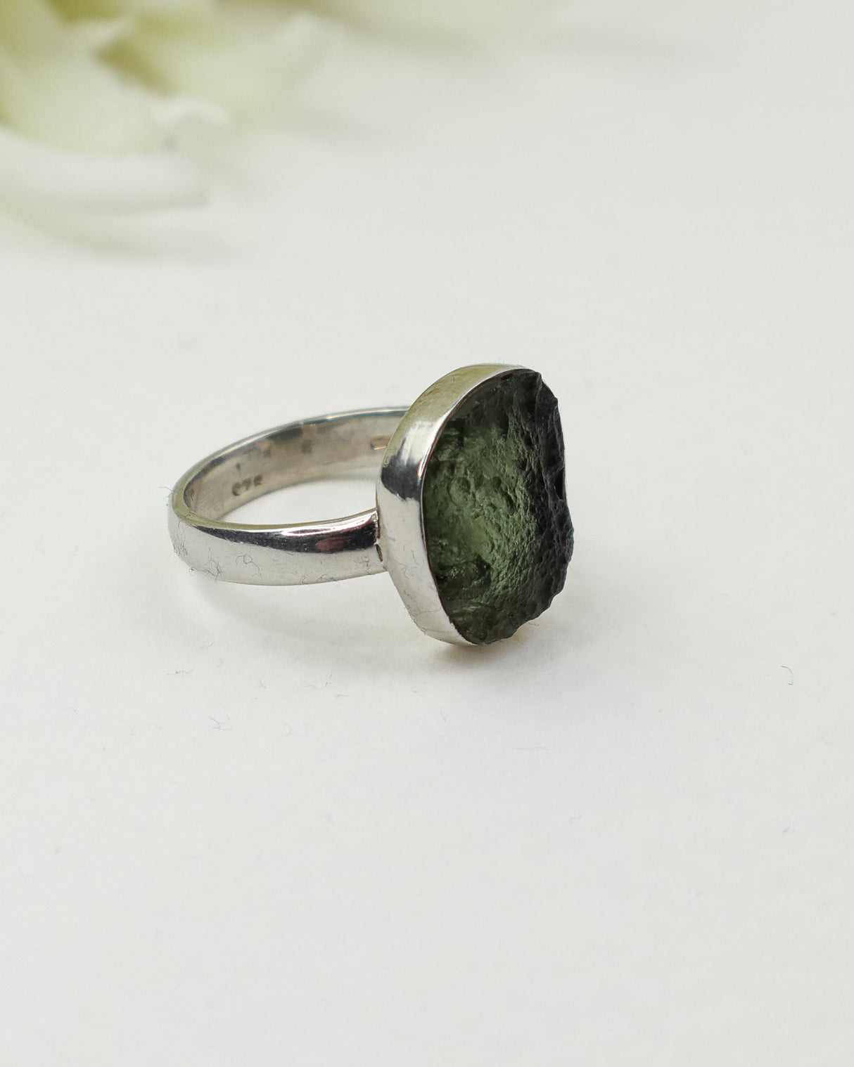 Genuine Czech Moldavite Sterling Silver Ring – Cosmic Portal | Size 5