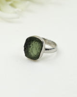 Genuine Czech Moldavite Sterling Silver Ring – Cosmic Portal | Size 5