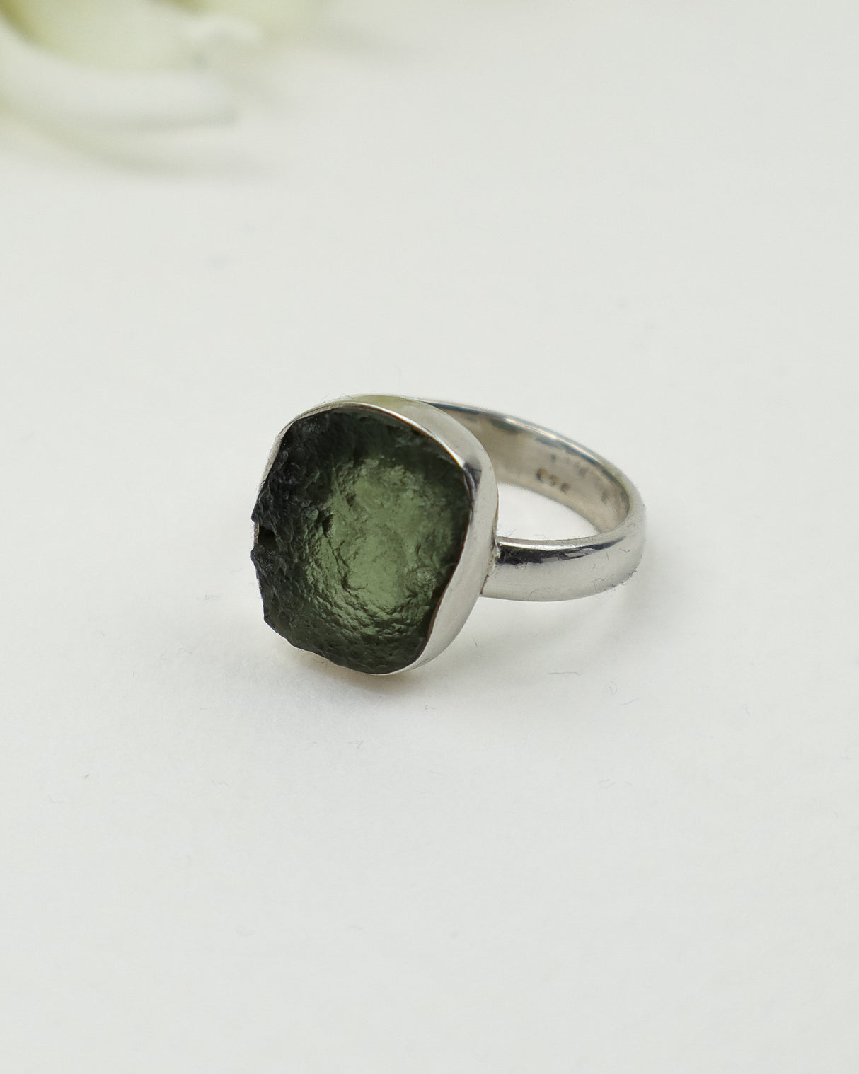 Genuine Czech Moldavite Sterling Silver Ring – Cosmic Portal | Size 5