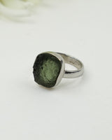 Genuine Czech Moldavite Sterling Silver Ring – Cosmic Portal | Size 5
