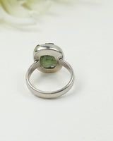 Genuine Czech Moldavite Sterling Silver Ring – Cosmic Portal | Size 5