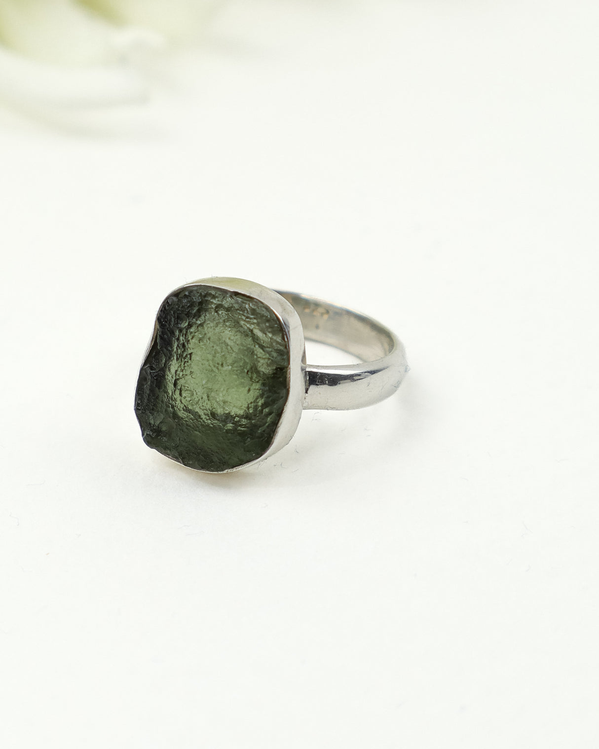 Genuine Czech Moldavite Sterling Silver Ring – Cosmic Portal | Size 5