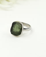 Genuine Czech Moldavite Sterling Silver Ring – Cosmic Portal | Size 5