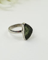 Raw Moldavite Sterling Silver Ring – Triangle Freeform | Size 9