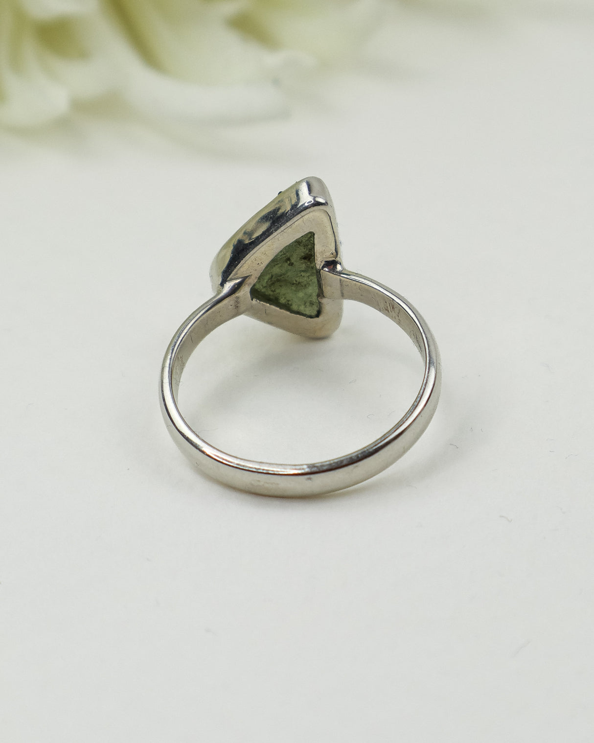 Raw Moldavite Sterling Silver Ring – Triangle Freeform | Size 9