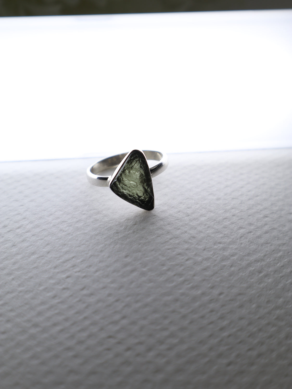 Raw Moldavite Sterling Silver Ring – Triangle Freeform | Size 9