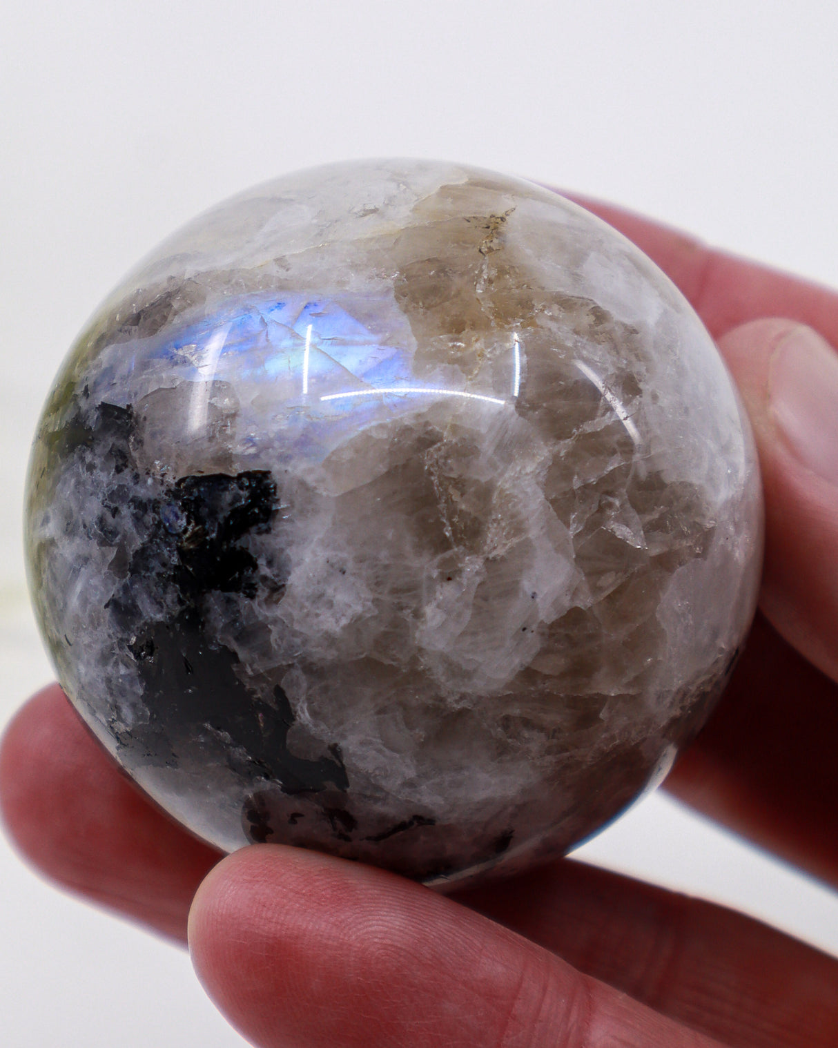 Rainbow Moonstone Sphere – Moonlight of Intuition & Divine New Beginnings | 205g